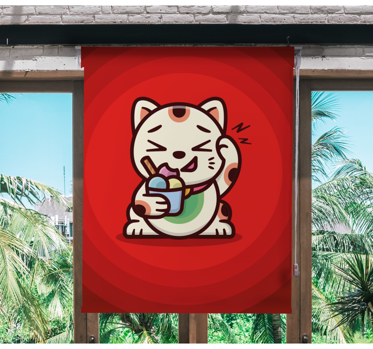 Rollo Fenster Spaß katze genießt leckereien - TenStickers