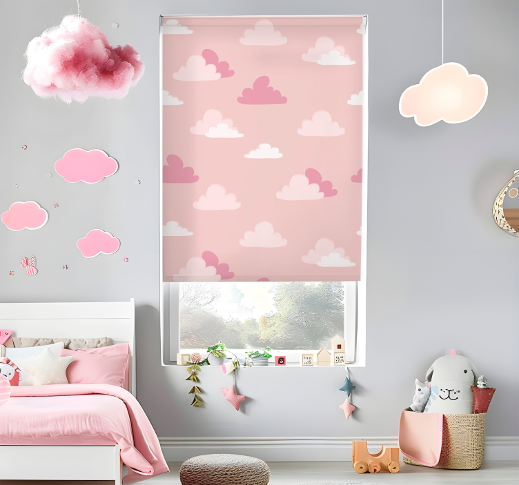 Rollo Fenster Wolkenmuster Rosa Weiß - TenStickers