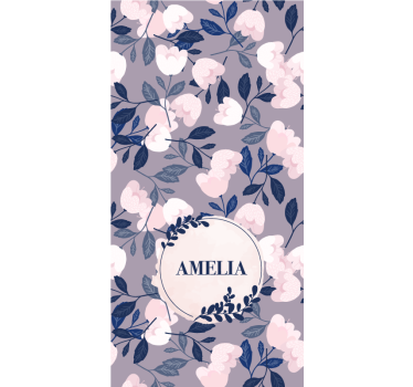Rollo Fenster Jugenzimmer lila blumenmuster mit namen - TenStickers