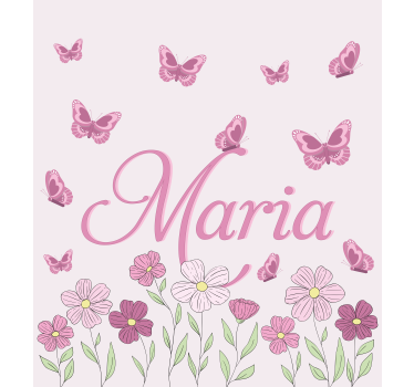 Rollo Fenster mit Namen Blumen und Schmetterlingen - TenStickers
