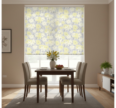 Rollo fenster esszimmer gelbe blumen auf grauem hintergrund - TenStickers