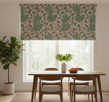 Rollo fenster esszimmer grüne vögel auf jute hintergrund - TenStickers