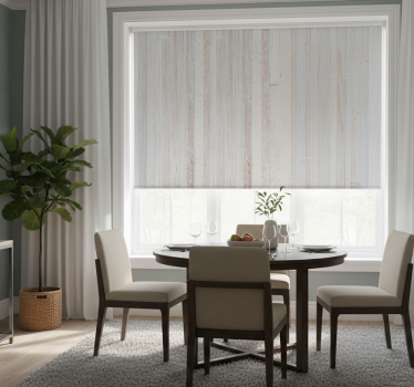 Rollo fenster esszimmer in elegantem grauholzdesign - TenStickers
