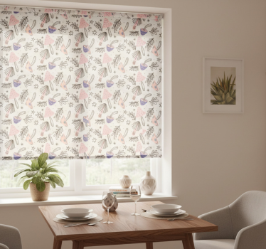 Rollo fenster esszimmer mit klassischen pilzen und blumen - TenStickers