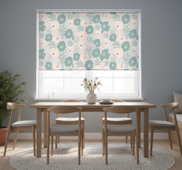 Rollo fenster esszimmer in rosa und blauen aquarellblumen - TenStickers