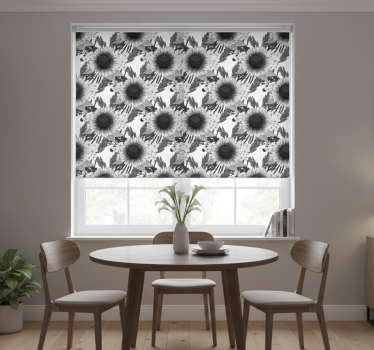 Rollo fenster esszimmer schwarzweiße sonnenblumen - TenStickers