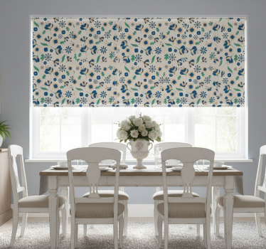 Rollo fenster esszimmer weißes blumenmuster im landhausstil - TenStickers