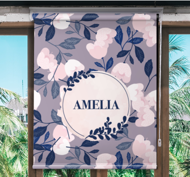 Rollo Fenster Jugenzimmer lila blumenmuster mit namen - TenStickers