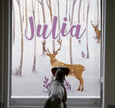 Rollo Fenster Kinderzimmer hirsch im schnee mit namen - TenStickers