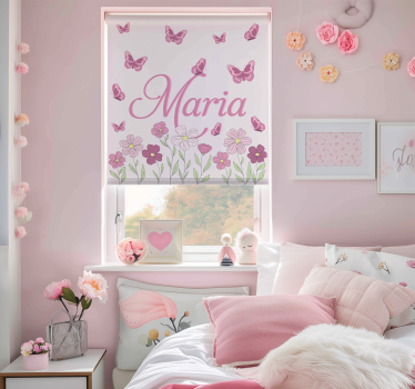 Rollo Fenster mit Namen Blumen und Schmetterlingen - TenStickers