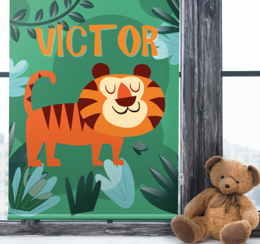 Rollo Fenster Kinderzimmer glücklicher tiger mit namen - TenStickers