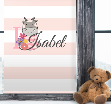 Rollo Fenster Kinderzimmer kuh mit blumen und namen - TenStickers
