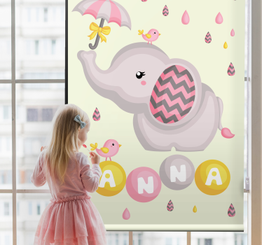 Rollo fenster kinderzimmer mit elefant namen und regenschirm - TenStickers