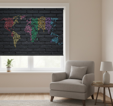 Rollo fenster schwarz mit regenbogenmusik und weltkarte - TenStickers