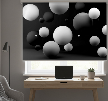 Rollo fenster schwarz weiße kugeln auf schwarzem hintergrund - TenStickers
