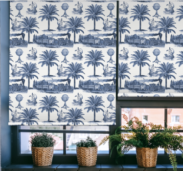 Rollo Fenster Vintagedesign blaue palmenszene - TenStickers