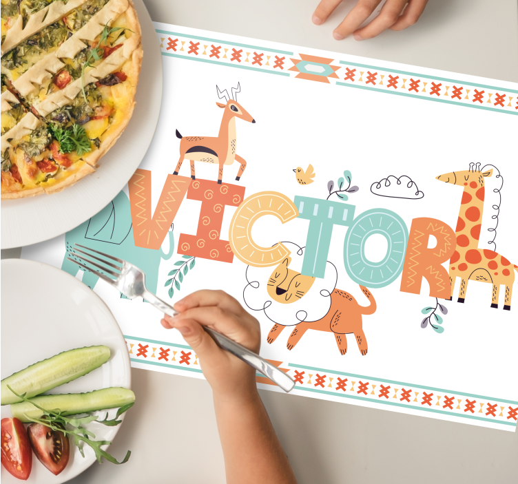 Tischset mit Namen Dschungelkindertiere mit anpassbarem Namen - TenStickers