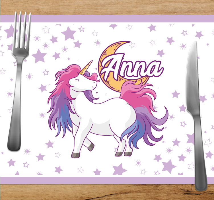Tischset mit Namen Einhorn und mond - TenStickers