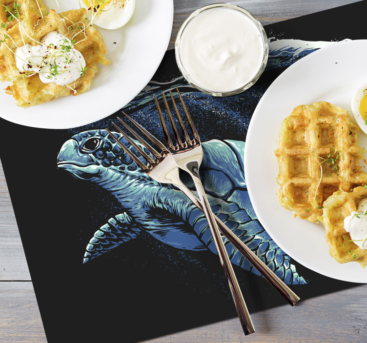 Tischset blau Schildkröte Handzeichnung - TenStickers