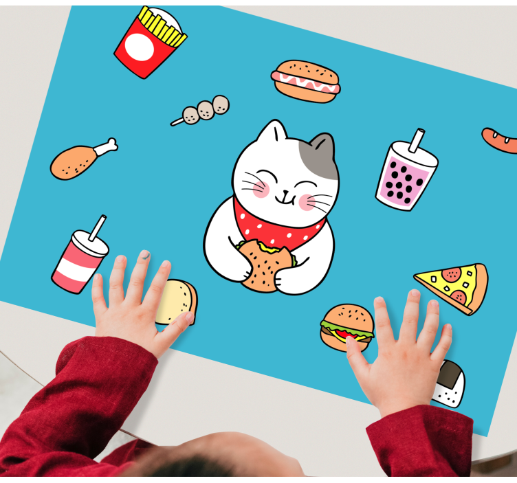 Tischset kinder süße katze beim essen - TenStickers