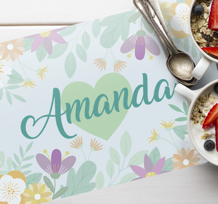 Tischset mit namen flower herz amanda - TenStickers