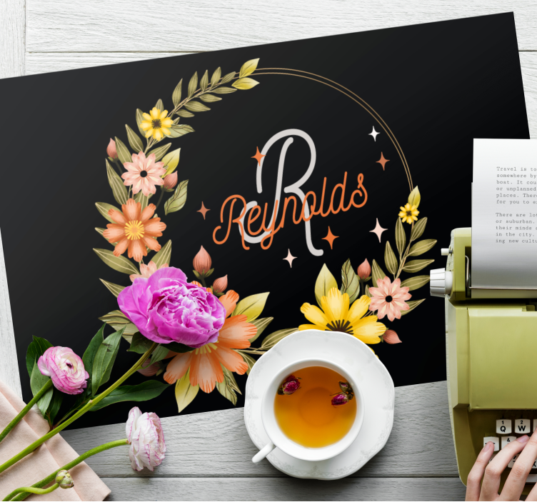 Tischset mit namen personalisierte blumenanordnung - TenStickers