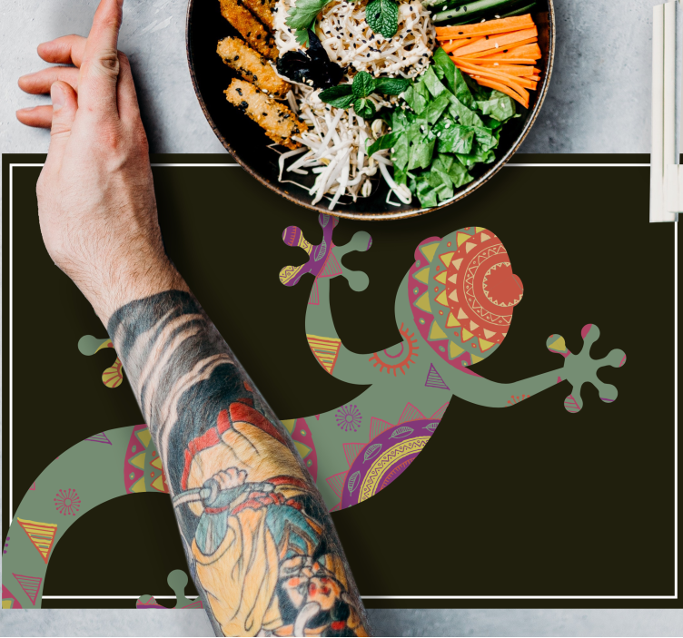 Tischsets originell Gecko mit blumenmandala - TenStickers