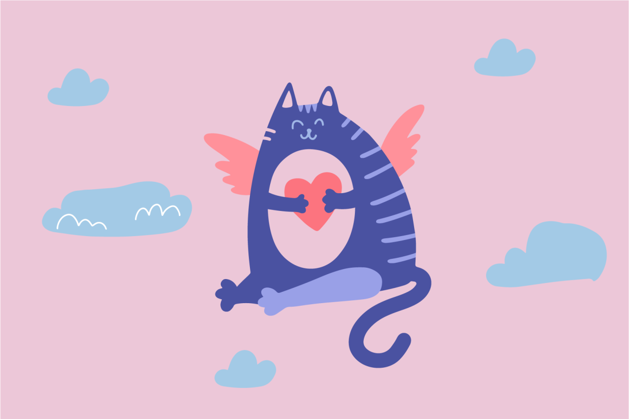 Tischset kinder fliegende katze mit herz - TenStickers