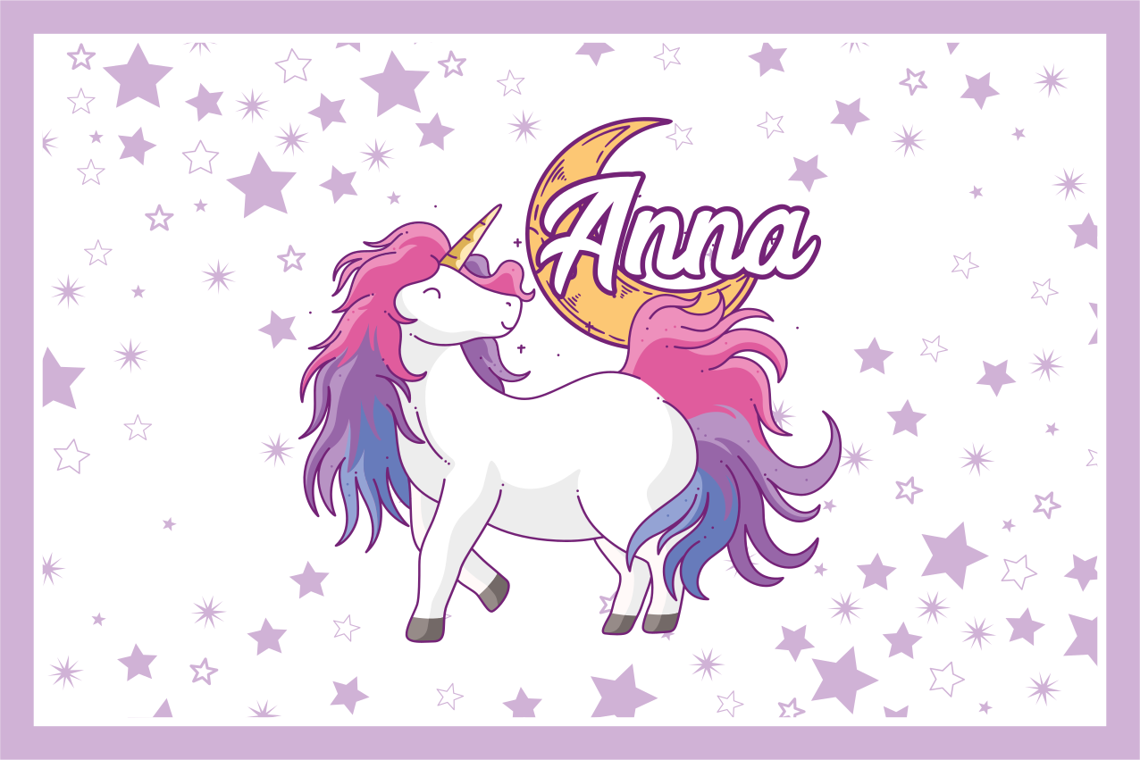 Tischset mit Namen Einhorn und mond - TenStickers
