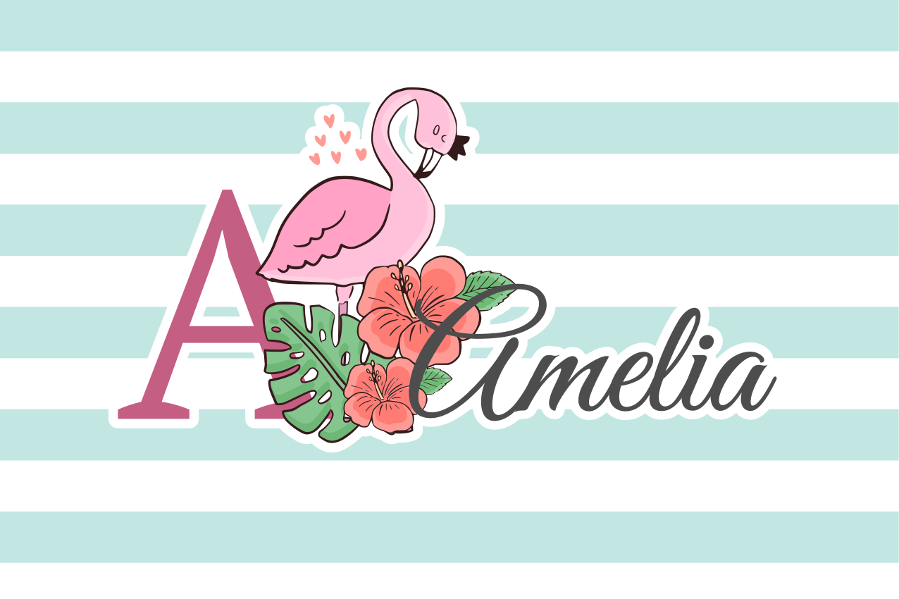 Tischset kinder flamingo monogramm amelia - TenStickers