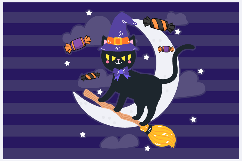 Tischset halloween mit hexenkatze auf besen - TenStickers