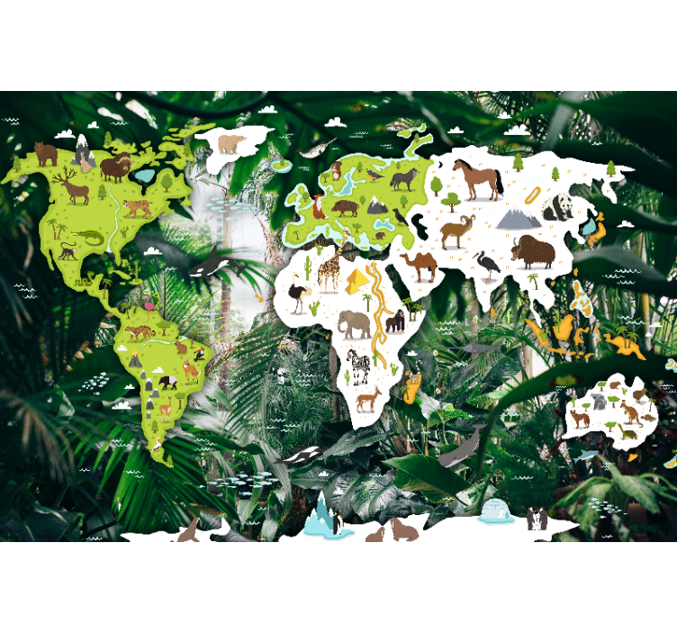 Fototapete weltkarte mit tierwelt - TenStickers
