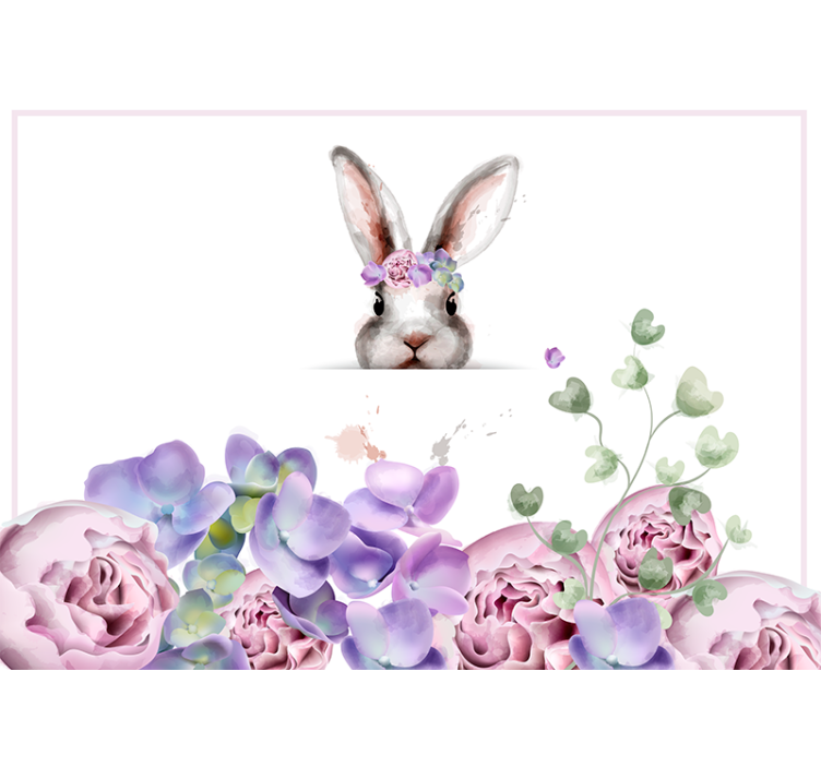 Fototapete Blumen Hase mit blumenkrone - TenStickers