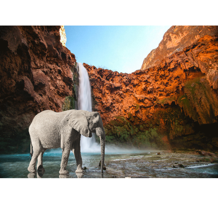 Fototapete tiere majestätischer elefant wasserfall - TenStickers