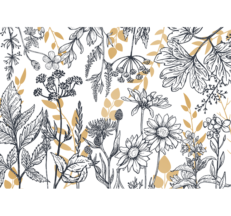 Fototapete blumen botanische umrissillustration - TenStickers