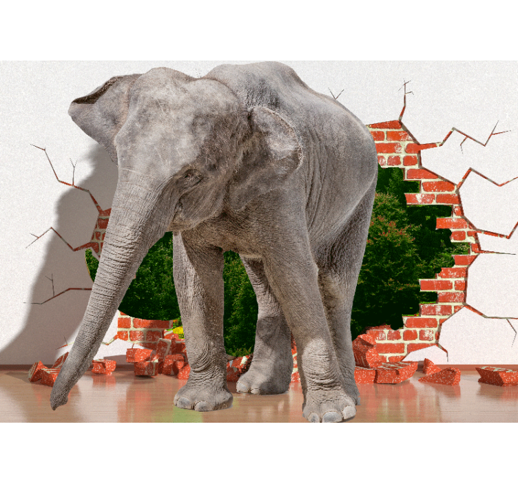 3d tapete elefant durchbricht wand - TenStickers