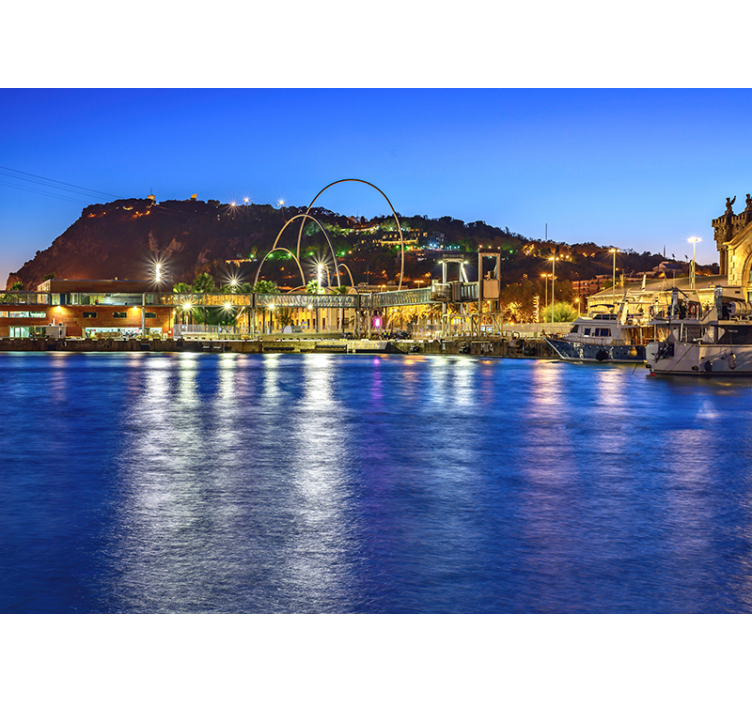 Fototapete Barcelona abendlichter am hafen - TenStickers