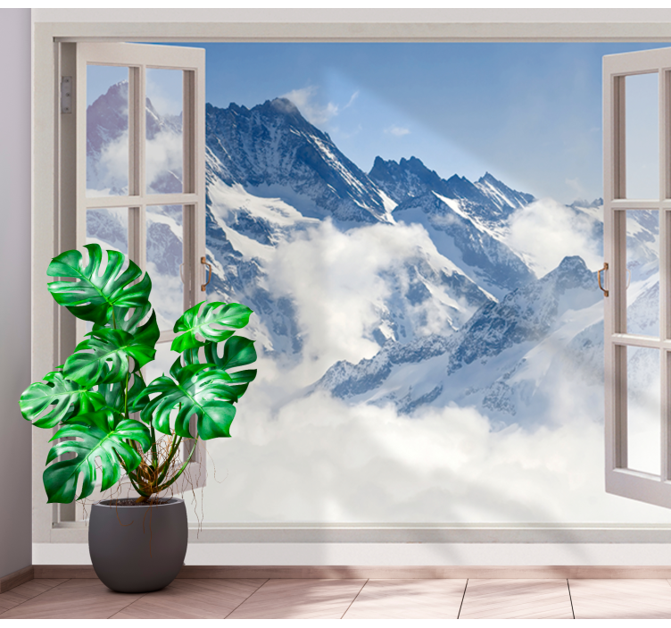 3D Tapete mit Berg aus dem fenster blauen himmel - TenStickers