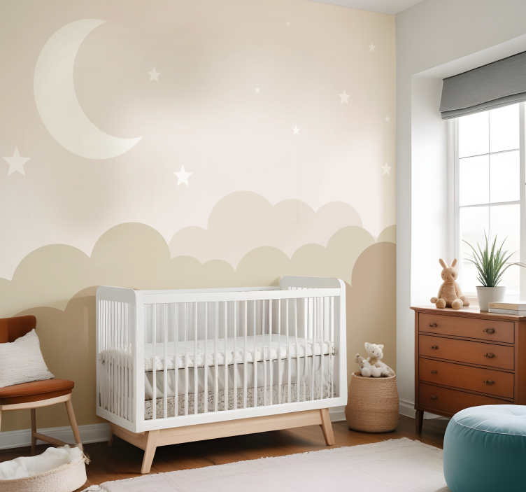 Fototapete Babyzimmer Wolken mit Sternen - TenStickers