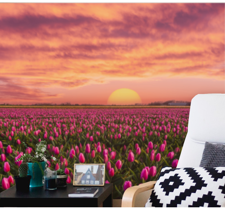 Fototapete blumen tulpenfeld bei sonnenuntergang - TenStickers