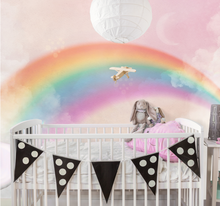 Fototapete Kinderzimmer Regenbogenwolken und bommeln - TenStickers