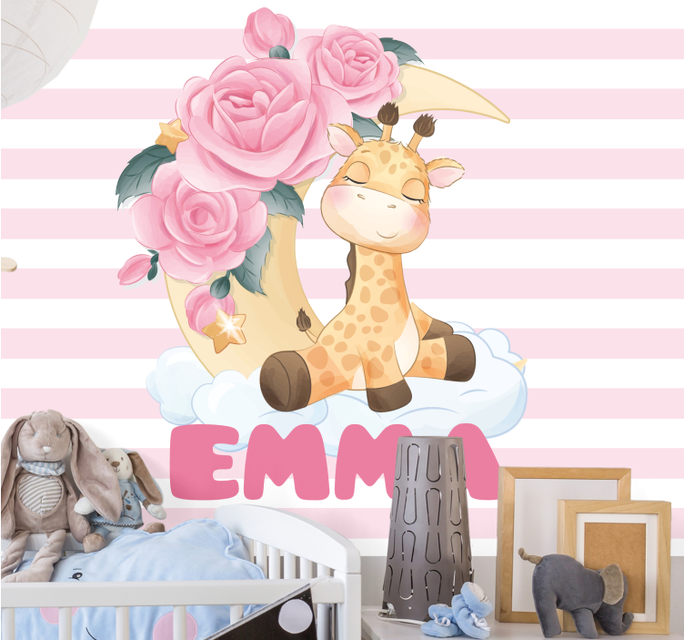 Fototapete kinderzimmer giraffe mit rosen - TenStickers