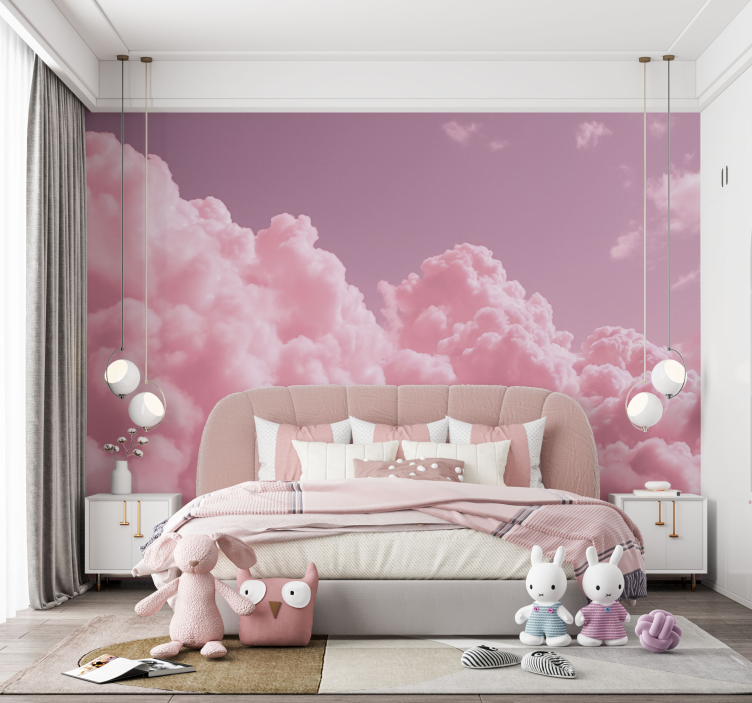 Fototapete Kinderzimmer rosa flauschige Wolken - TenStickers