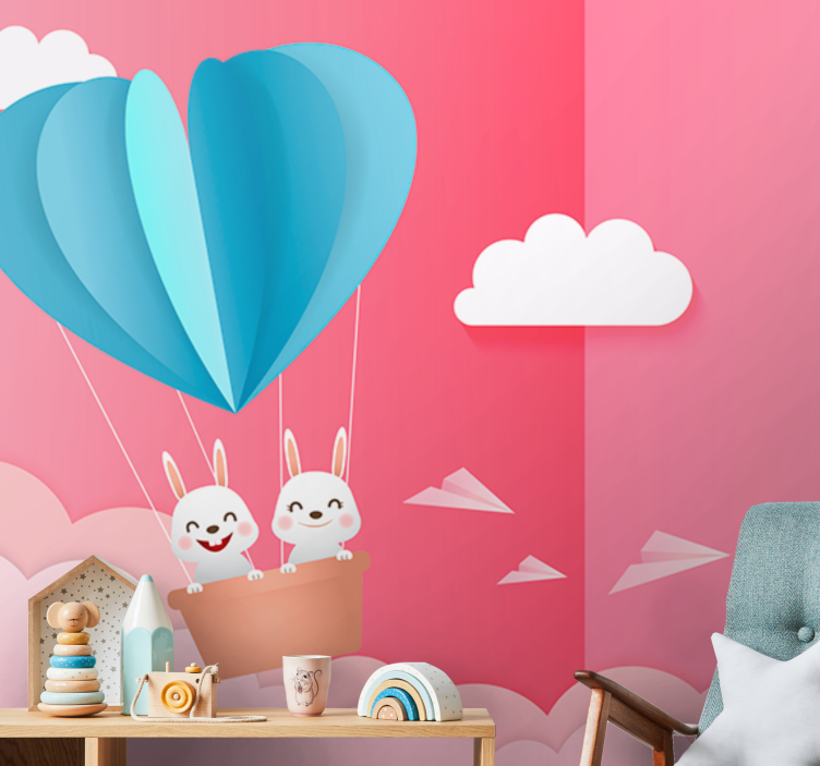 Fototapete liebe mit luftballons und hasen - TenStickers