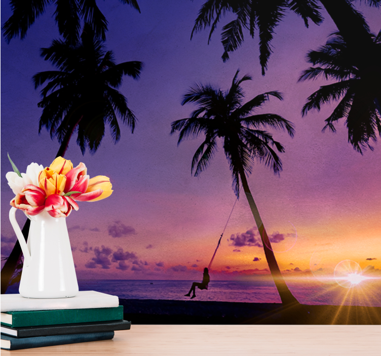 Fototapete natur sonnenuntergang mit palmen - TenStickers