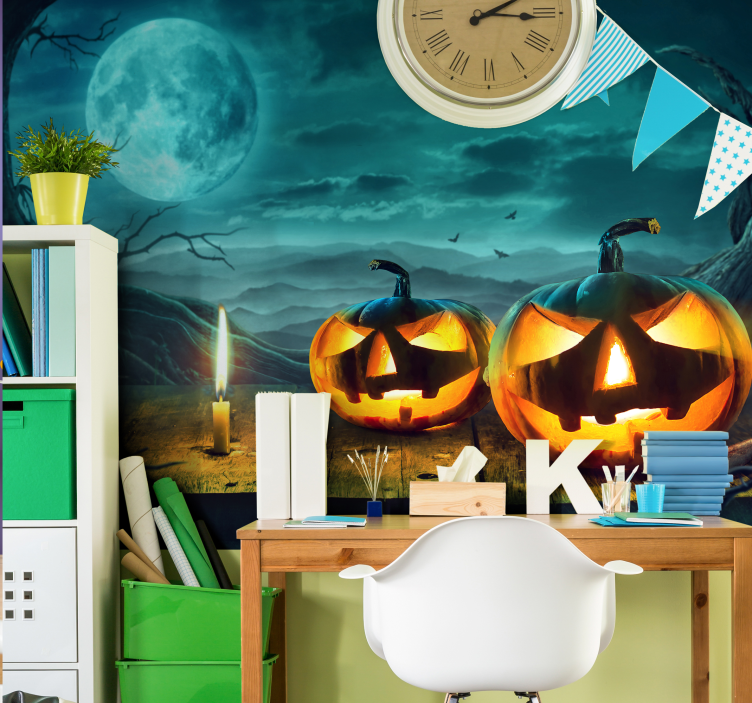 Halloween fototapete strahlende kürbisgesichter - TenStickers