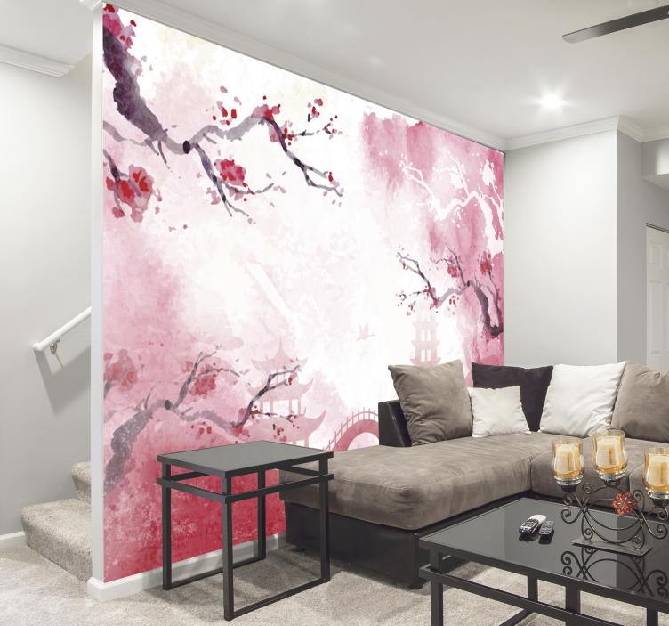 Japanischer Garden Blumen Fototapete - TenStickers