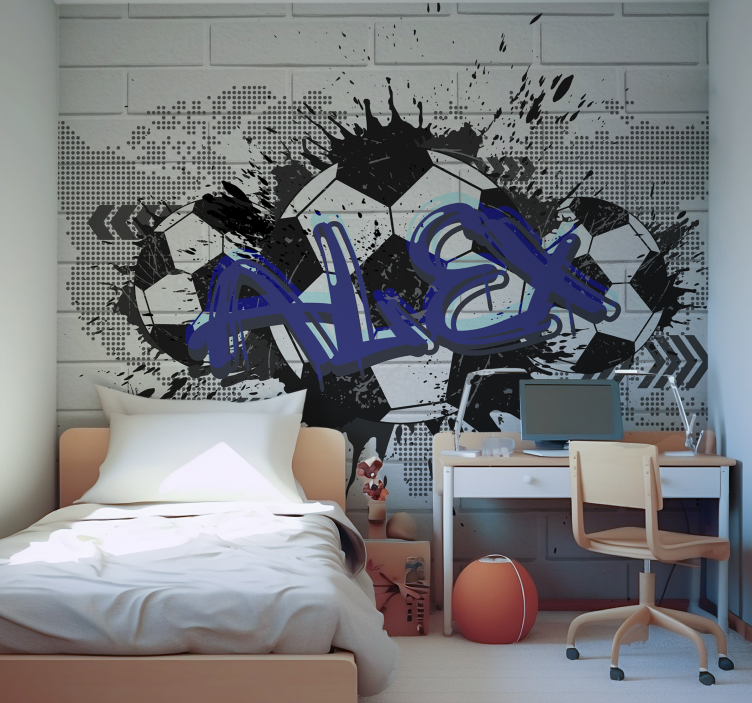 Fototapete Schlafzimmer Fußball Graffiti mit Namen - TenStickers