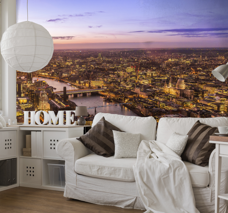 Fototapete Wohnzimmer luftaufnahme von london bei dämmerung - TenStickers