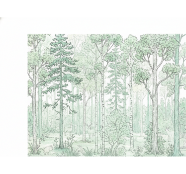 Tapete wald mint waldskizze - TenStickers